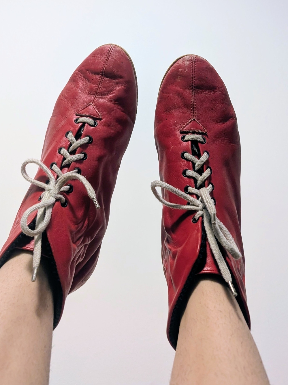 🍒 Vintage Red Leather Lace-Up Jazz Dance Boots Shoes Size 6.5 Retro 80s